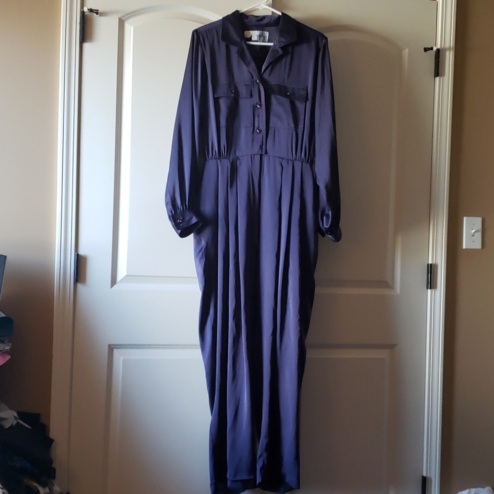 Leslie Fay Vintage Navy Jumpsuit Sz 16
